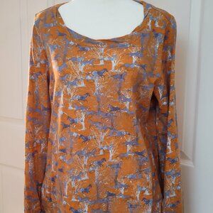 Sundance Long Sleeve‎ T-Shirt Women Size L, Horse Print Orange/blue print